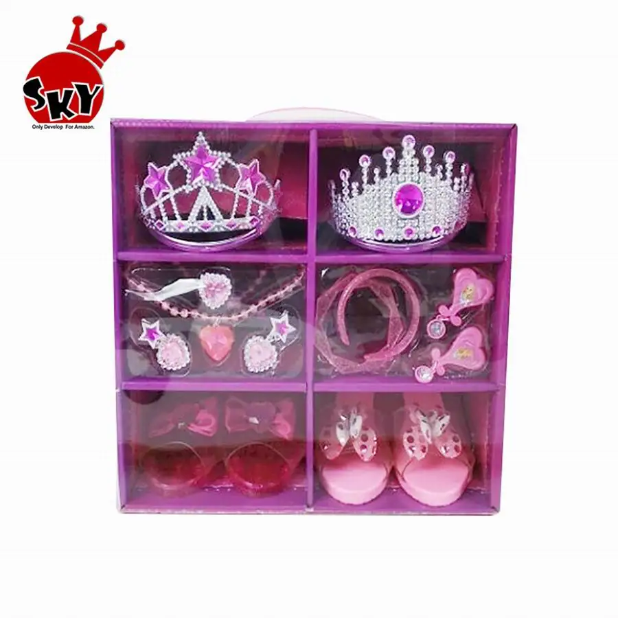 Kids Play Jewelry Set for Girls Princess Pretend Jewelry Toy 48 Pcs Jewelry Dress Up Play Set for Girls Included Tiaras Necklaces Wands Rings Earrings and Bracelets 