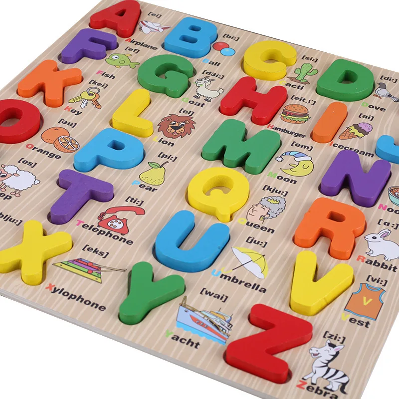 3D English Alphabet Letters Puzzle Wooden Jigsaw Children Toy Educational Learn 