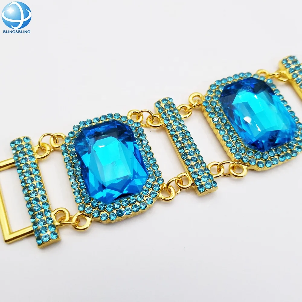 Blue Crystal Bikini Buckle Rhinestone Connector Metal Bikini