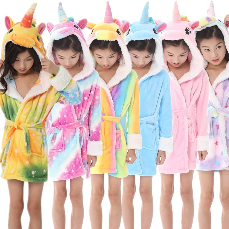 Digood 2-10 Years Baby Girls Boys Kids,Winter Print Thick Warm Flannel Bathrobe Pajamas Home Clothes 