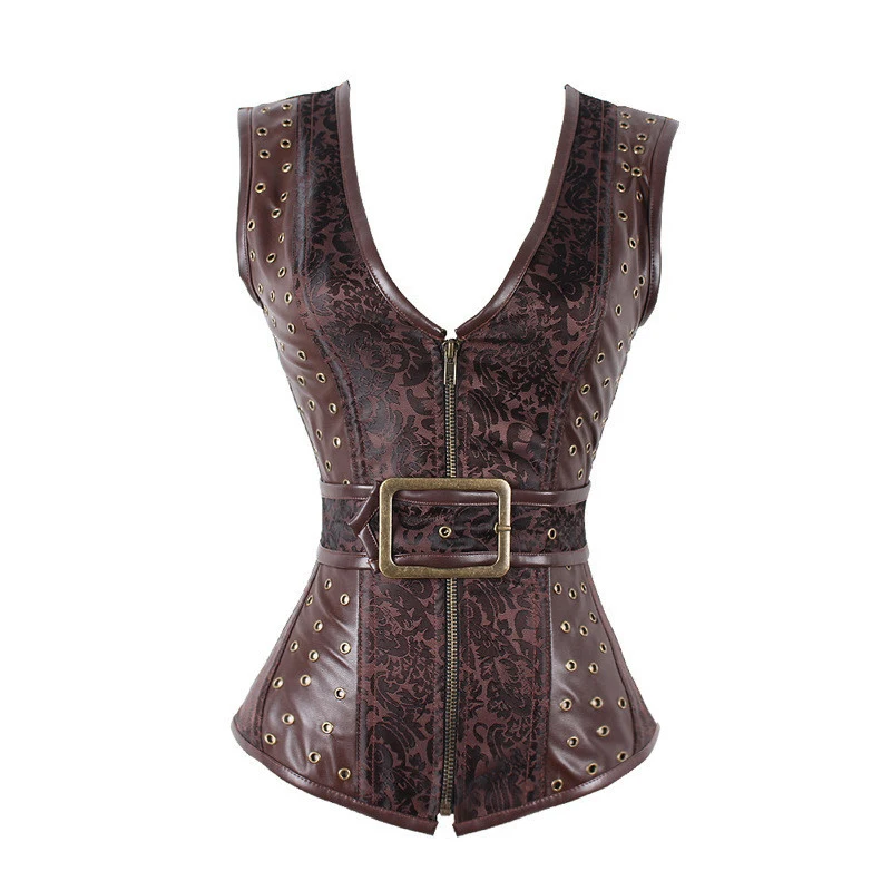 op vakantie Tochi boom Toeschouwer Brown Steampunk Corset Gothic Clothing Sexy Jacquard Pu Leather Steel Boned  Zip Buckle Corsets And Bustiers - Buy Body Shaper,Corset,Waist Trainer  Product on Alibaba.com