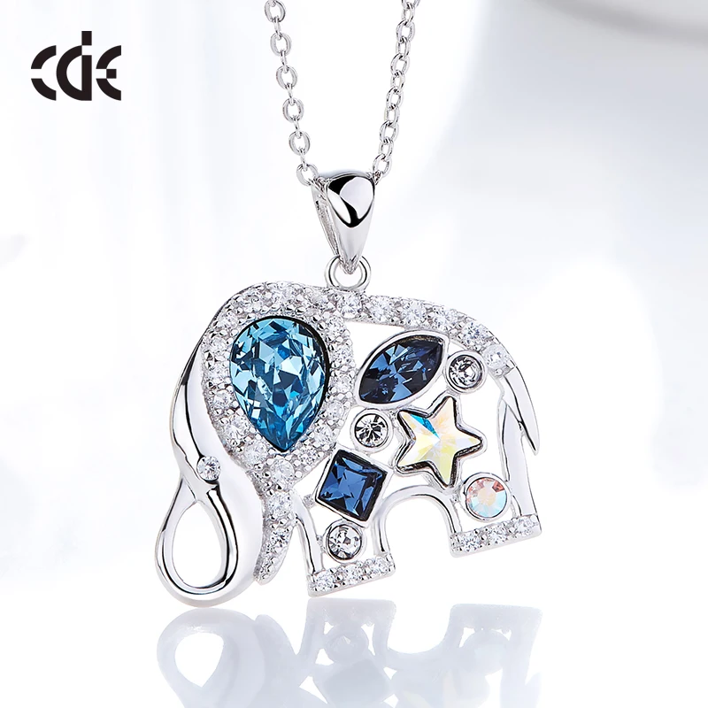 CDE YP1293 Fine 925 Sterling Silver Jewelry Animal Necklace Wholesale Crystal Clavicle Chain Elephant Pendant Necklace