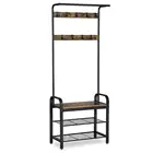 Coat Stand Wood Coat Stand Wholesale Entryway Furniture Industrial Wooden Metal Hall Tree Clothes Coat Hanging Shelf Shoe Coat Rack Stand With Bench