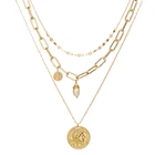 Pearl Necklace Multi Layer Fresh Water Pearl Necklace 14K Gold Jewelry Wholesale With Round Disc Pendant
