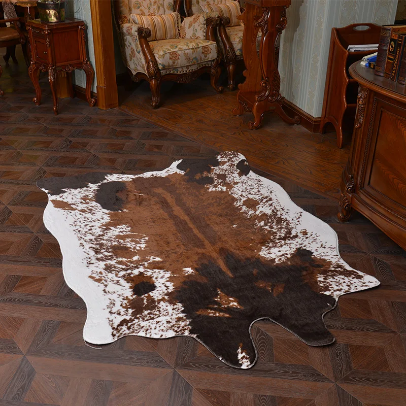 New Large Cowhide Rug Patchwork Cowskin Cow Hide Leather Carpet Brown.