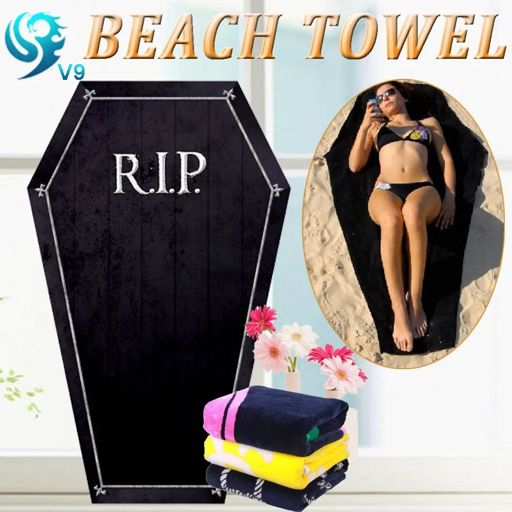 100% cotton velour reactive printed custom different shaped coffin beach towel