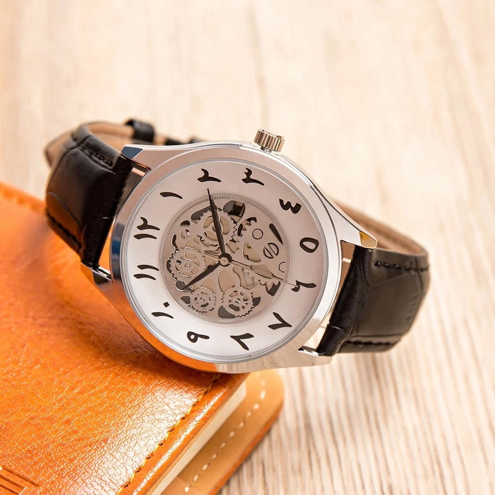 Classic Cheap Leather Watch Wholesale Custom Skeleton No Tactile Arabic Number Watch for Women