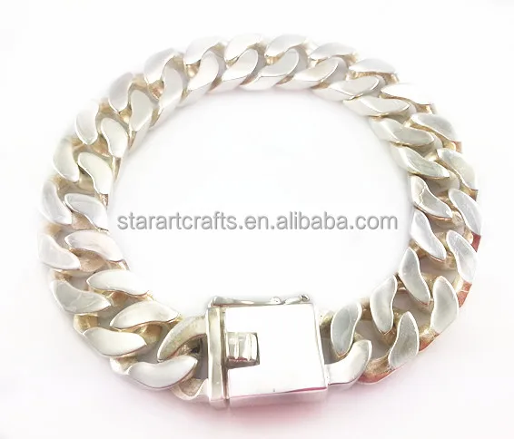 men's cuban link chain bracelet in sterling silver