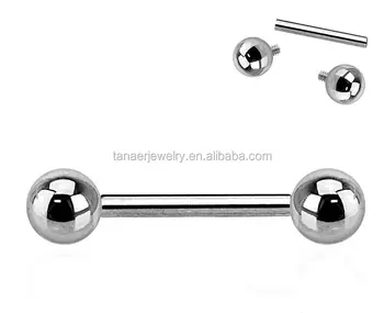 G23 titanium Internally Threaded Solid Titanium Barbell 14 Gauge industrial barbell piercing jewelry