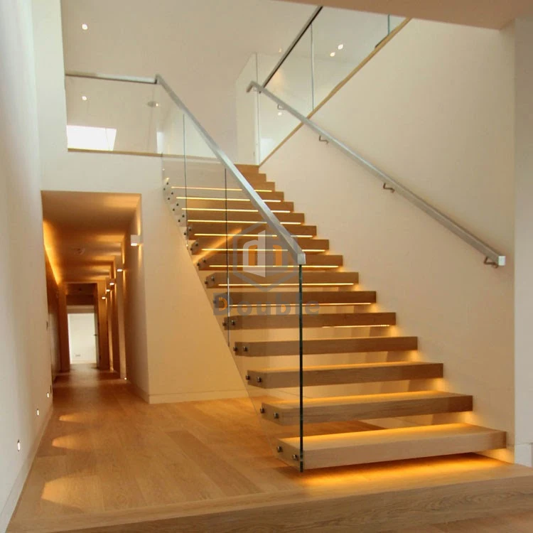 wooden stairs with lights