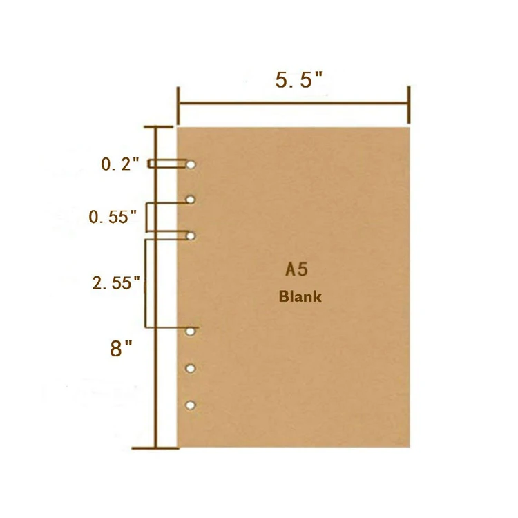 A6 17cm 6 Holes Cover Round Ring Binder File Folder Grid Graph Pages, A6 Refill Paper for A5 21cm 