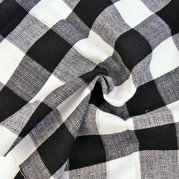 Home textile DIY pure linen upholstery black white plaid fabric