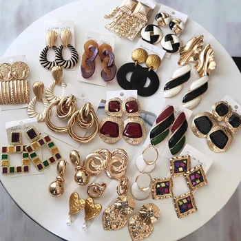 Kaimei 52 Design Wholesale Fashion Factory Jewelry Metal Resin Crystal Drop Earrings Women Big Dangle Earrings Jewelry 2019
