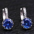 Earrings Sapphire 18K White Gold Plated Round Cut Cubic Zircon Stud Earrings Multicolor Rhinestone Ruby Sapphire Crystal Hoop Earrings