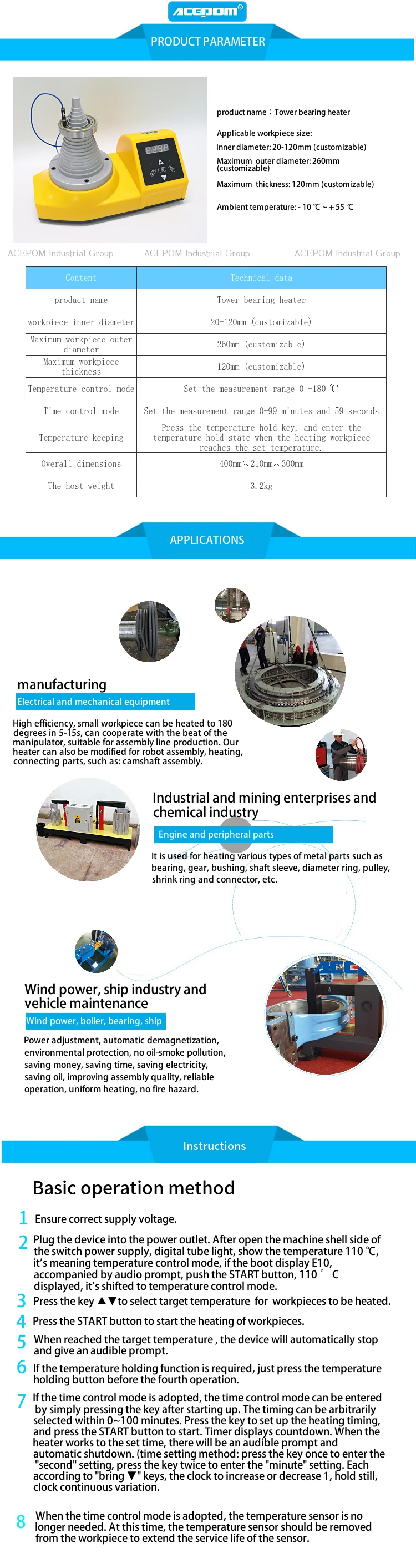 TOWER type Induction Heater ACEPOM160 with handbag or suitcase easy to carry