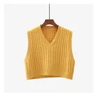 Casual High Quality Vintage V Neck Cable Knitted High Waist Short Vest Women