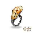 Pearl Ring Black Gold Pearl Rings Silver 925 Freshwater Pearl 925 Sterling Silver Jewelry Ring With Black Gold Plated