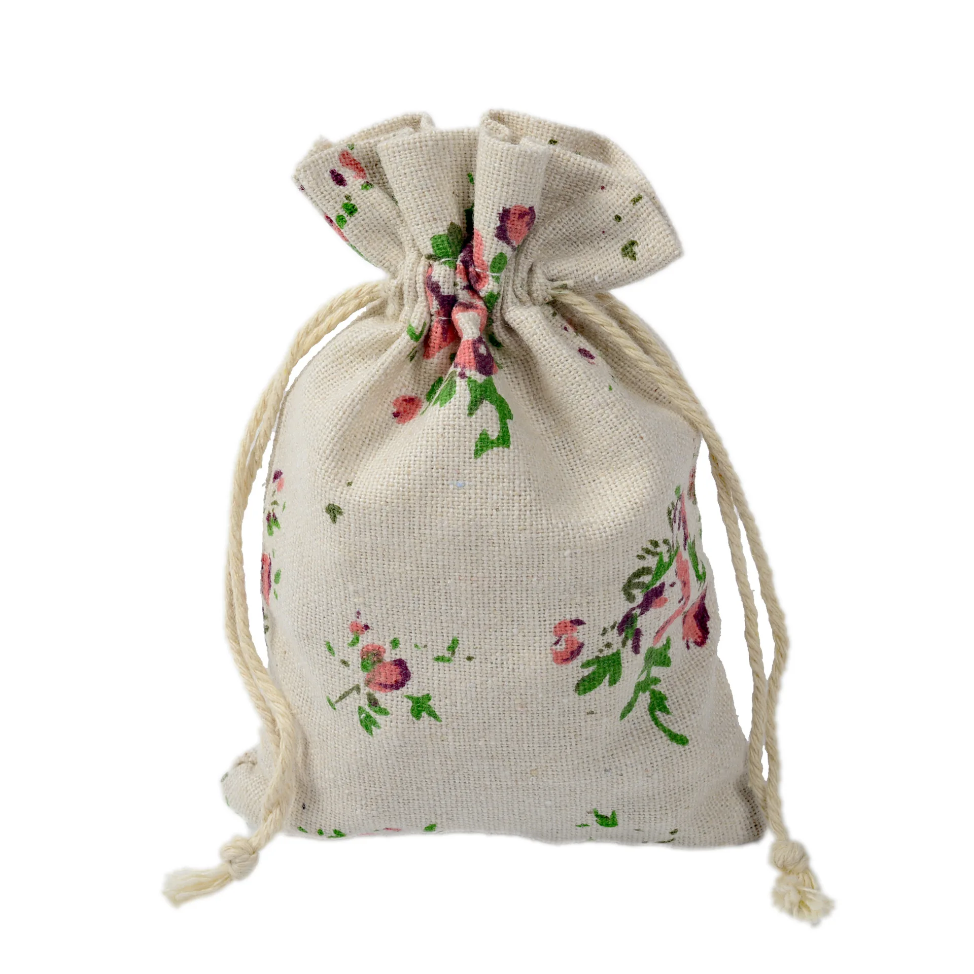 quality recycle calico linen cotton muslin drawstring gift bag