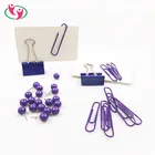 Paper Clip Set Purple Color Metal Binder Paper Clip Map Push Pin Memo Pad Stationery Set