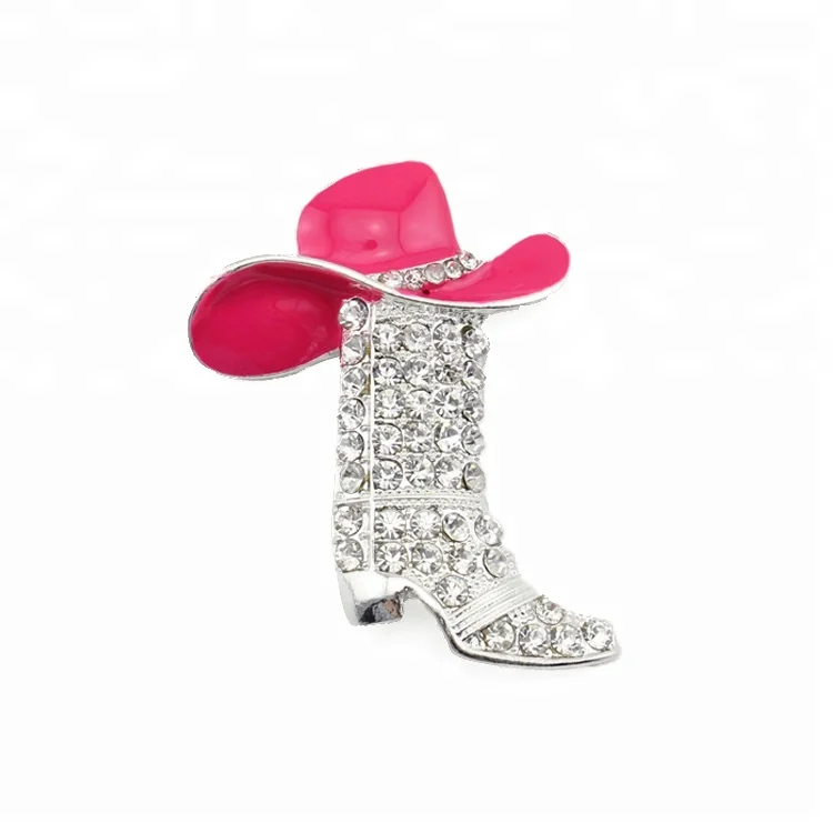 BROOCH with rhinestones, cowboy hat on the boot 