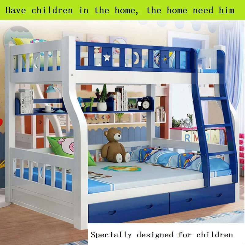 Bunk Bed With Drawer and Ladder Home Living Room Furniture Cheap Used Pine Wood Kids Bunk Beds