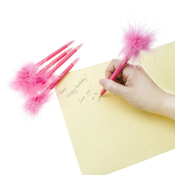 Novelty Wholesale ball point pen Festival Decorations Vivid Pink Color Soft Feather Ballpoint Pen for Children