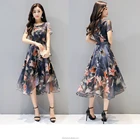 Dress Dresses Summer Fashion Women Floral Chiffon Round Neck Dress With Short Sleeve