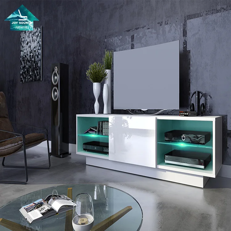 Meuble TV Armoire basse Blanc Télevision le Cabinet haute brillance Moderne LED 