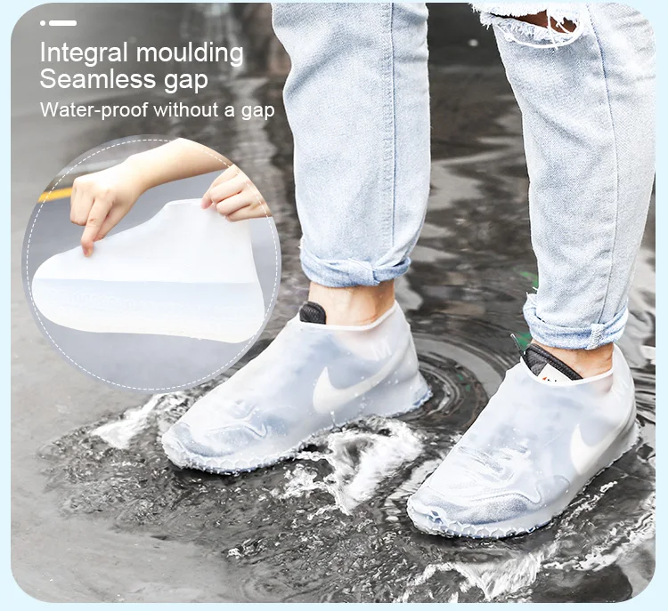 Silicone Waterproof Shoe Covers Reusable Rubber Rain Shoe Cover Elastic Anti Slip Overshoe for Men Women and Kids S, White 