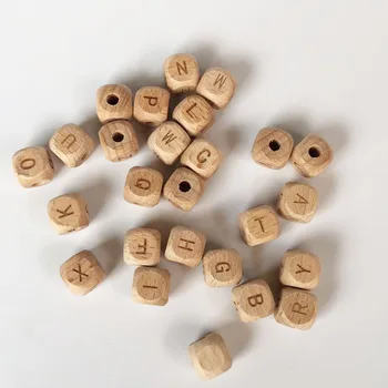 Custom 12mm beech wood alphabet letter beads wooden alphabet beads cube letter beads