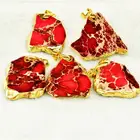 Wholesale Natural Impression Stone Imperial Jasper Gold Plated Edged Slab Free Pendant