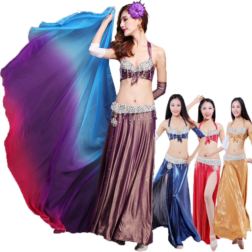 Embroidery Beading Professional Belly Dancing Costumes 3PCS Bra Skirt Belt S M L 