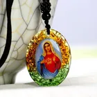 World Necklace Custom Murano Glass Religious Jesus Cross Jewelry Virgin Mary Christian Pendant Necklace