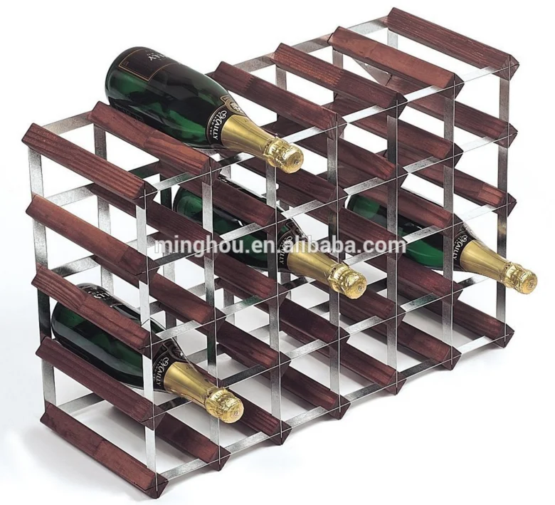Todeco Wood Wine Rack with Metal Frame 30 Bottle Stackable Wine Storage Racks Free Standing Wine Holder Display Shelves