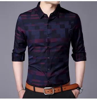 Spring Fashion Button Down Mens Blouse Tops Business Casual Shirts Men Long Sleeve Shirt Slim Fit EYT-86012