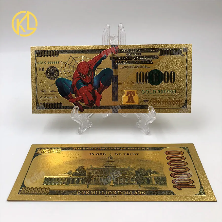 Überwältigende Spiderman Vergoldet One Million Dollar Banknote's 