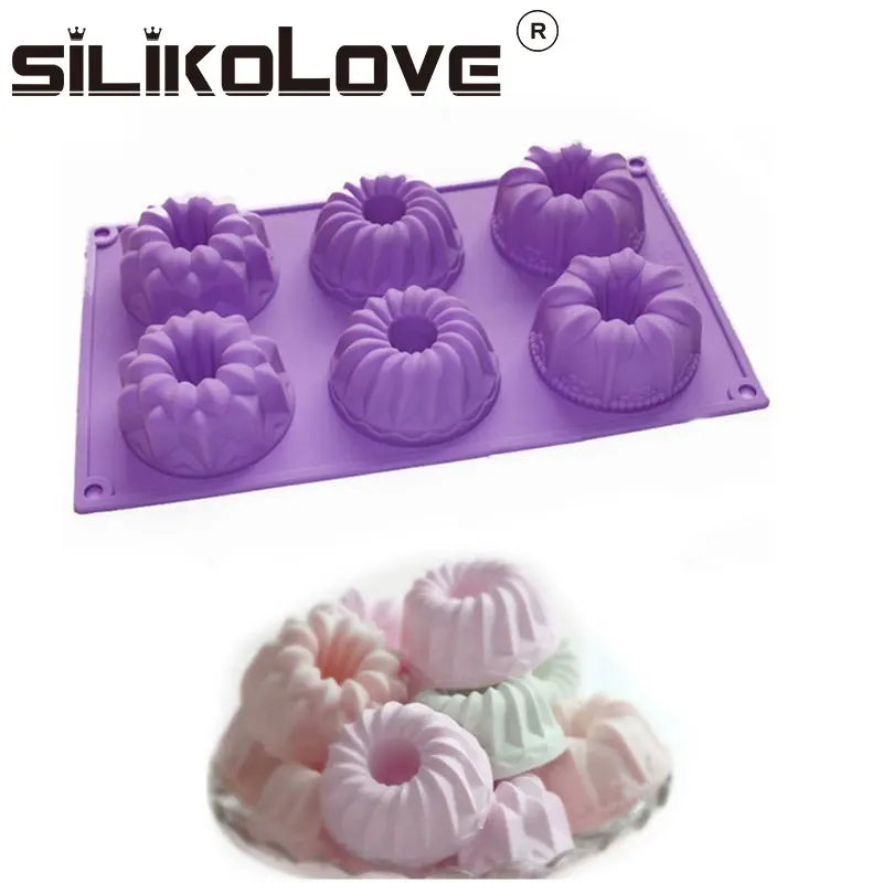 Factory Selling 6-Cavity 3D Flower Shape Fancy Silicone Mold Resin Cake Tray for Muffin Cupcake Brownie Cornbread