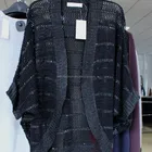 Sweater Crochet Knitted Front Open Batwing Women Half Sleeve Sweater