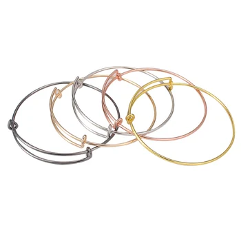 Valentines Day Women Men Kid DIY Charms Jewelry Gifts 65mm Gold Silver Adjustable Expandable Wire Open Alloy Bracelets Bangles Pulseras