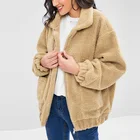 Fur Coat Ladies Camel Brown Fluffy Zip Up Faux Fur Teddy Winter Coat Jackets For Women