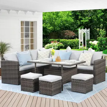 HomeCome Factory Wholesale Rattan Wicker Garden Sofa Outdoor Furniture Corner Set For Courtyard Lawn Patio