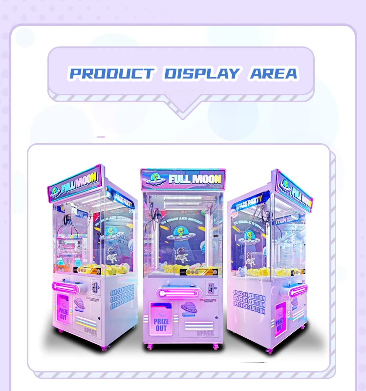 New Full Moon Coin Operated Arcade Cheap Game Claw Machine Small Plush Toy Big Claw Crane Machine for Sale
