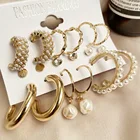 Gold Jewelry Pearl Women Ladies Creative French Retro Gold Plated Large Hoop Pearl Earrings Set Jewelry