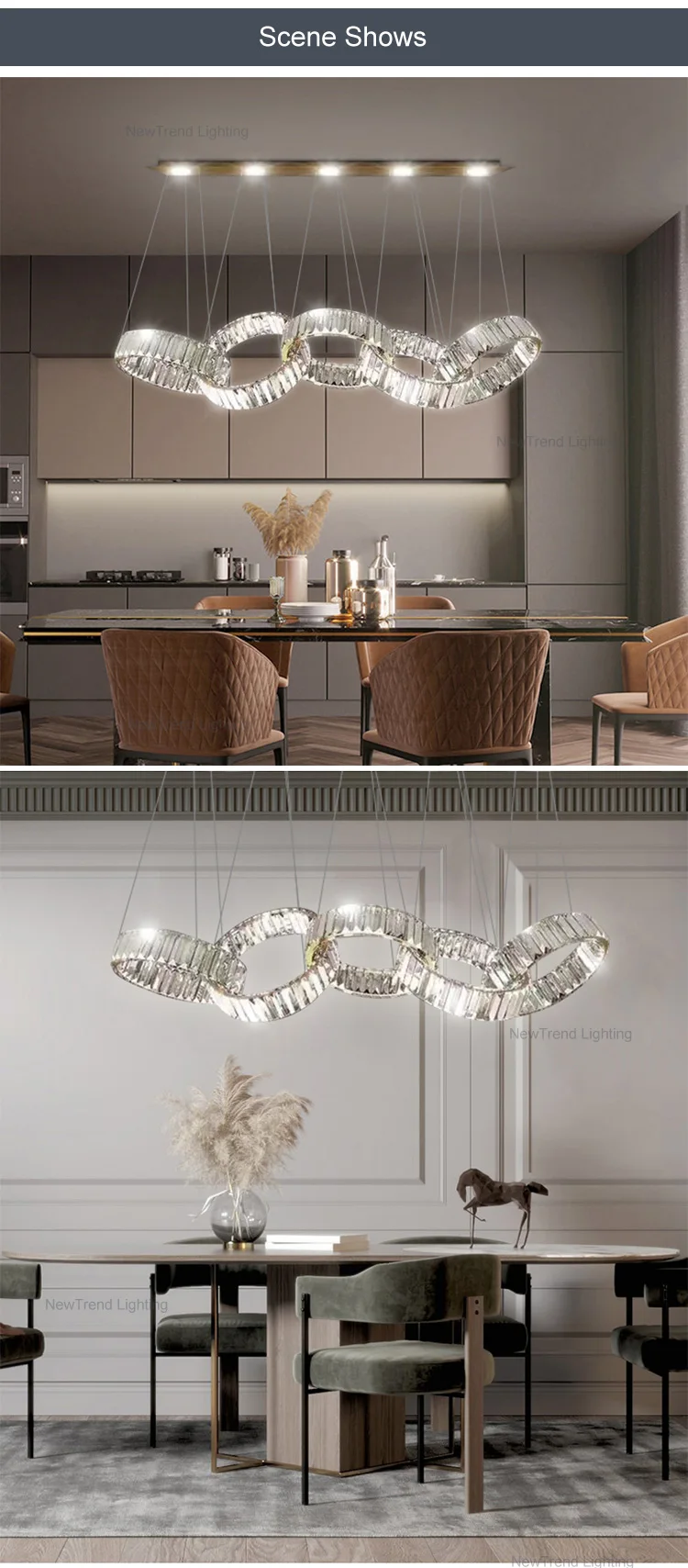 CPL-138 New Design Indoor Decoration LED Lighting Hotel Villa Mall Staircase Luxury Custom Ring Crystal Chandelier details