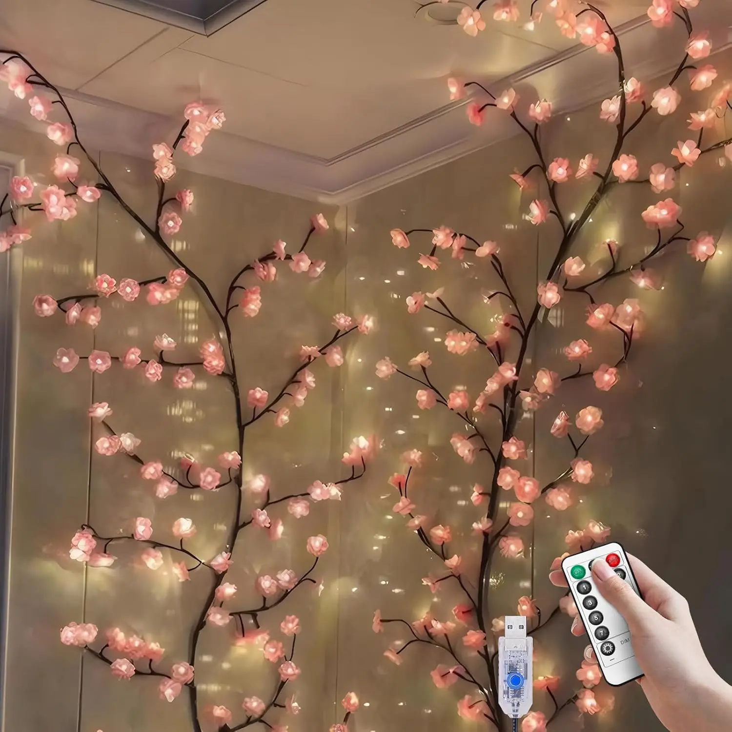 Tsinye Cherry LED Tree Branch Lights for Wall Cherry Blossom Willow Vine Twig Decor Garland Christmas Decorations for Home Wall