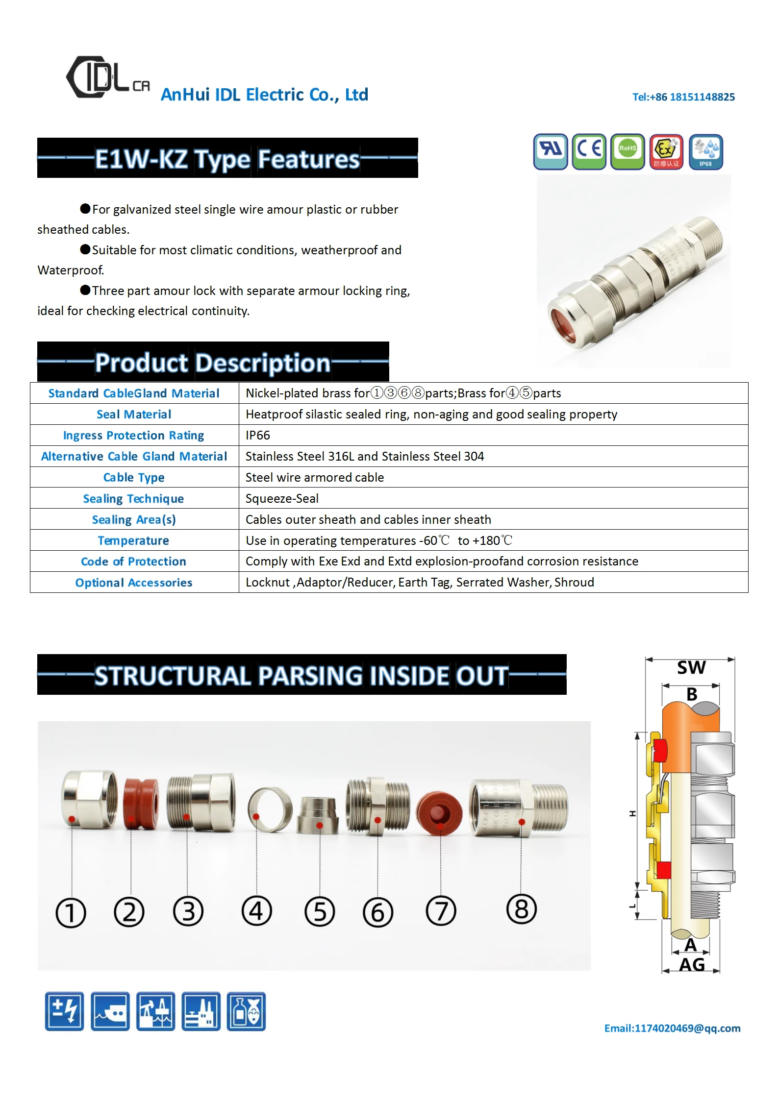 Idl Double Compression Armoured Ex Cable Gland Explosion Proof E1w