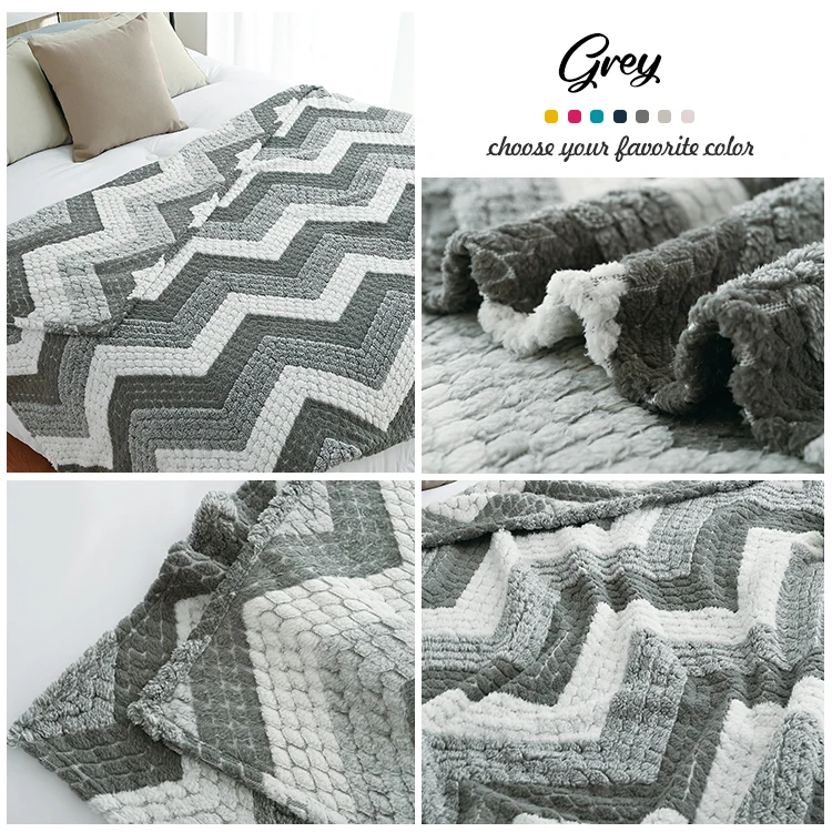 2023 Green Plush Jacquard Throw Blankets Jacquard Sherpa Fleece Blanket