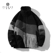 Factory Wholesale Patchwork Fluffy Fleece Jacket Thick Warm Autumn Winter Customized Loose Sherpa Men's Coat with Pockets