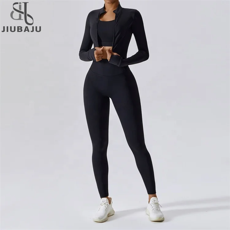 Women Sportswear 3 Piece Set Yoga Top Jacket Pants Leggings Sports Bra Scrunch Shorts Gym Workout Clothes