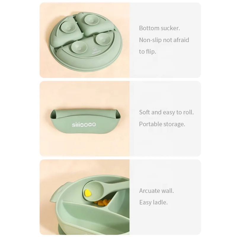 In stock New Arrival Eco-friendly Non-toxic Strong Suction Bowl Spoon Set Feeding Bib Baby Silicone Bowl And Plate Eating Set